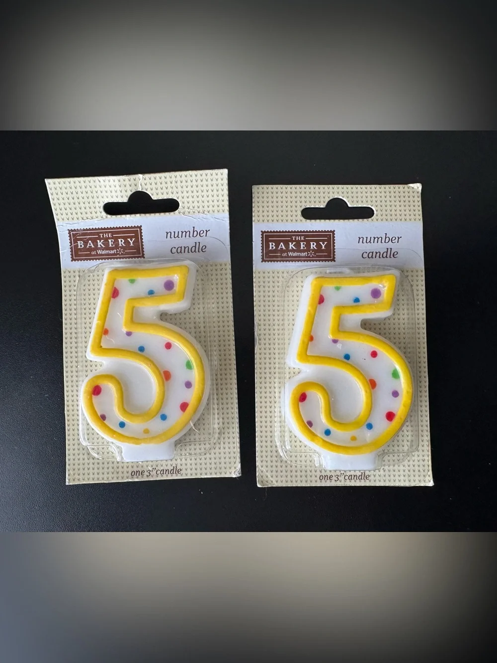 Number 5 Birthday Candle - Yellow Accent with Multicolor Dots x 2